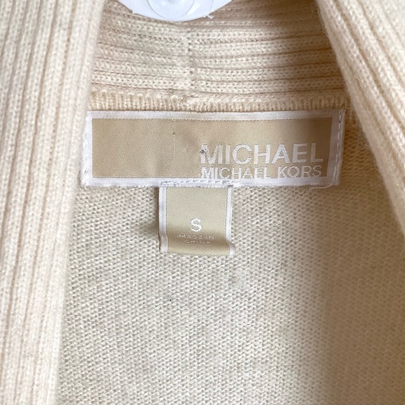 MICHEAL Micheal Kors Cream 100% Cashmere Open Front Shawl Collar Cardigan Small - Picture 3 of 6